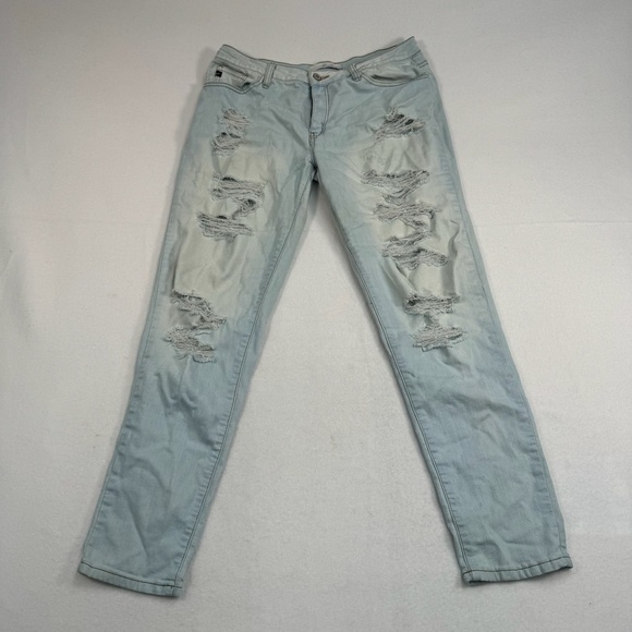 Kancan Straight Leg Jeans Womens Size 11/29 Light Wash Mid Rise Distressed - Picture 2 of 13